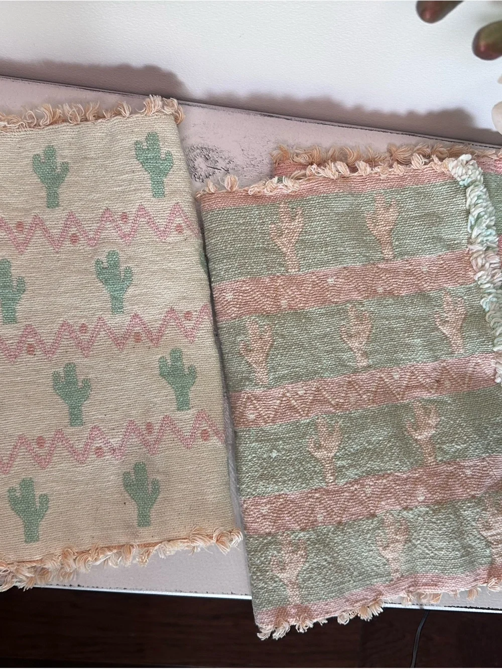 Cactus Pattern Woven reversible placemats and napkin set - Mint & Green
